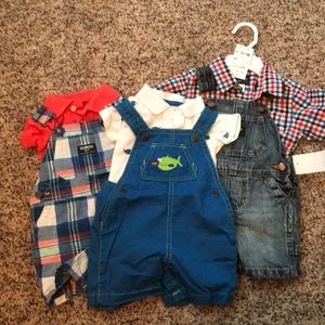Three sets of infant overalls; 3-6 months